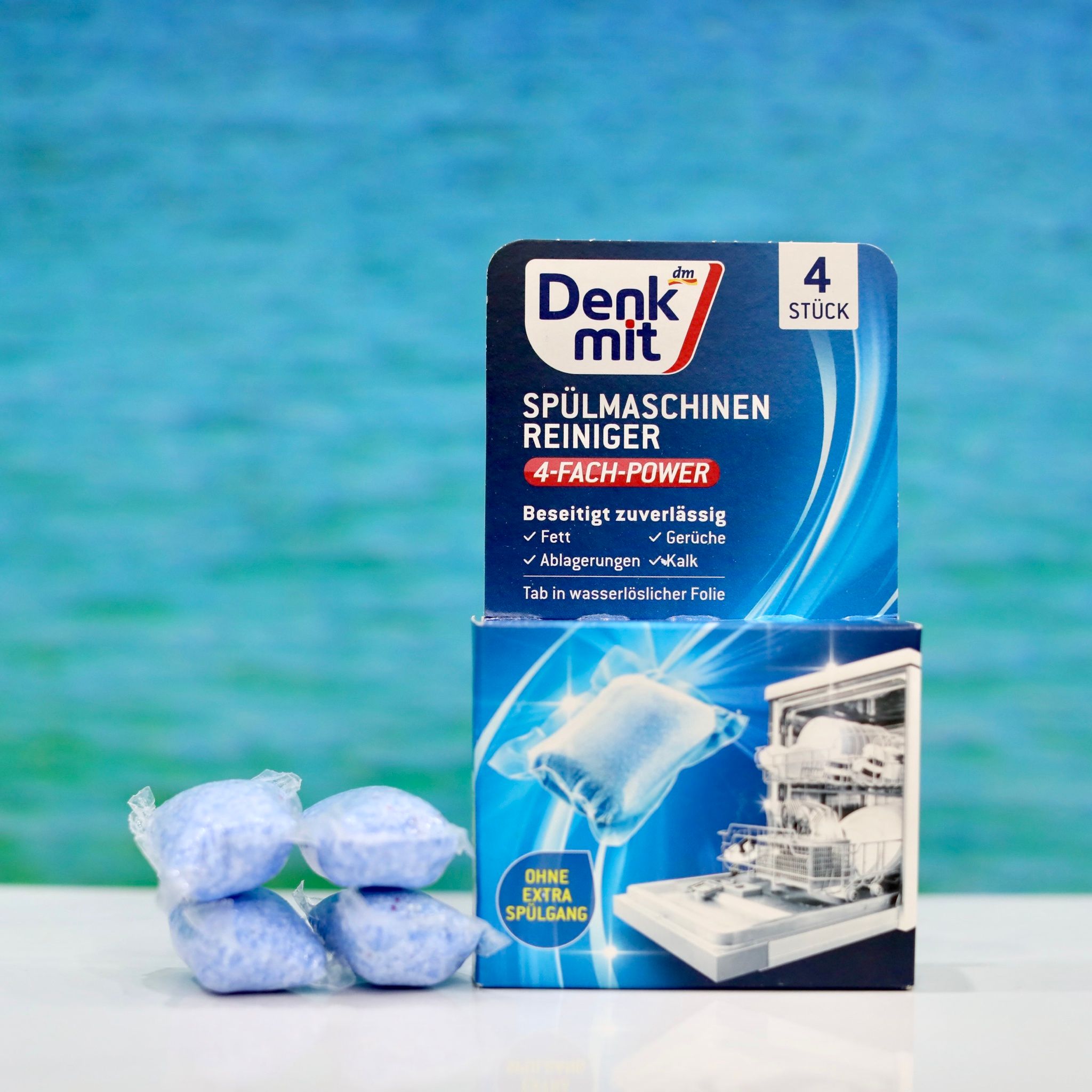 Viên rửa máy rửa chén Denkmit – Làm sạch và khử mùi máy – Hộp 4 viên
