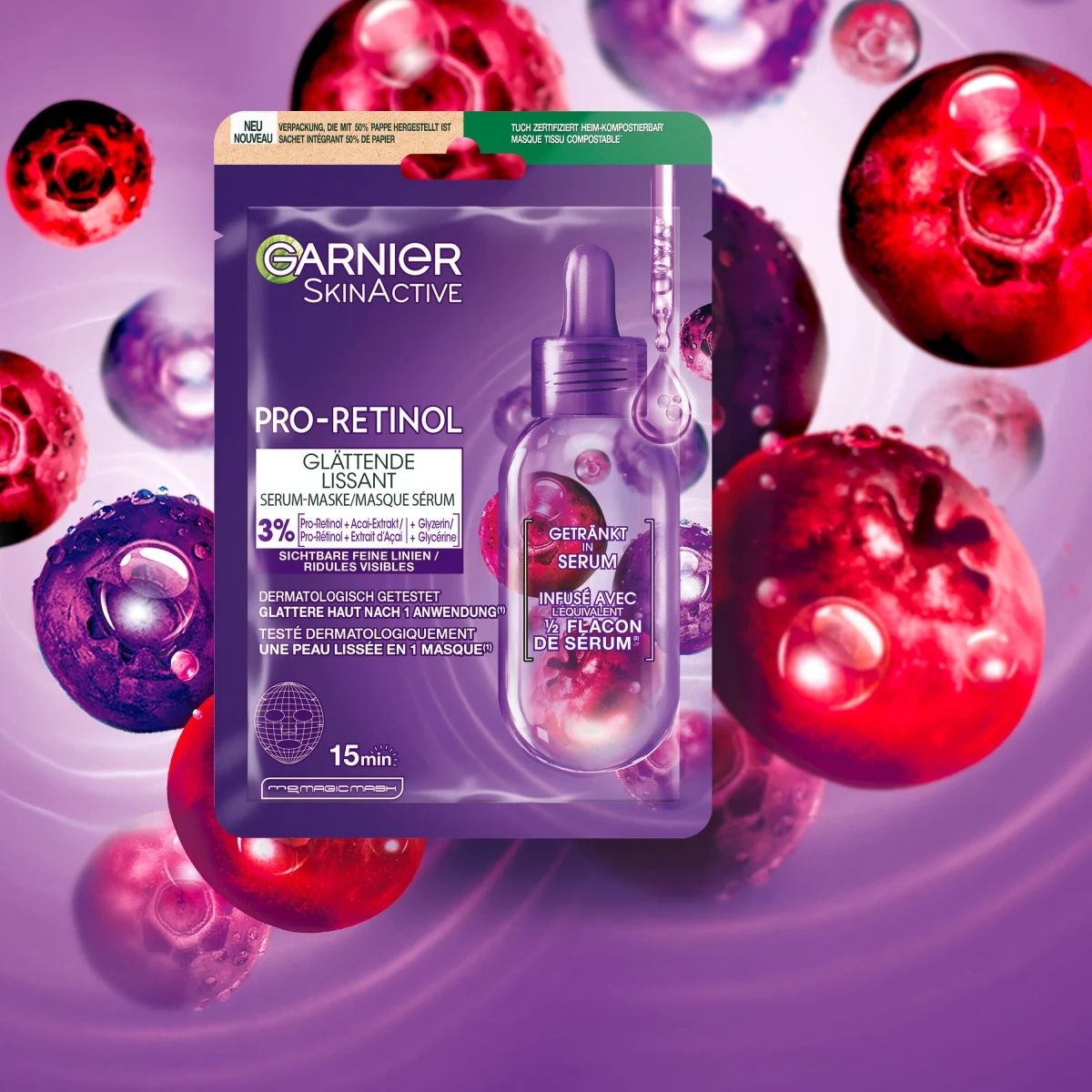 Mặt Nạ Dưỡng Da Garnier SkinActive Pro-Retinol – Cấp Ẩm Sáng Da, Dành Cho Da Lão Hóa