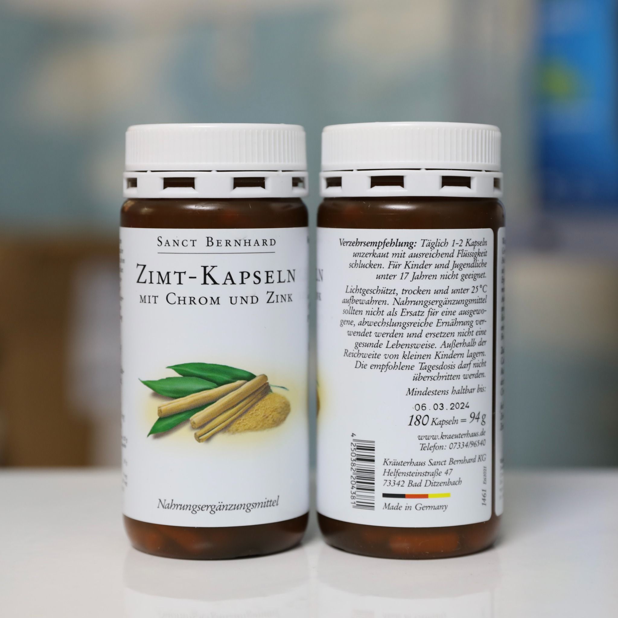 Viên quế hỗ trợ đường huyết Zimt-Kapseln mit Chrom und Zink Sanct Bernhard