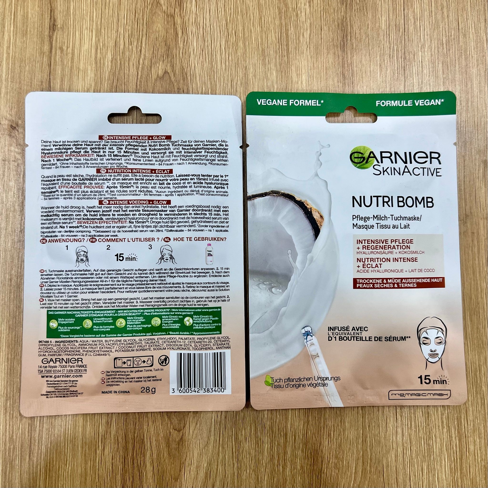 Mặt nạ giấy Garnier SkinActive Nutri Bomb dưỡng ẩm chiết xuất sữa dừa & Hyaluronic