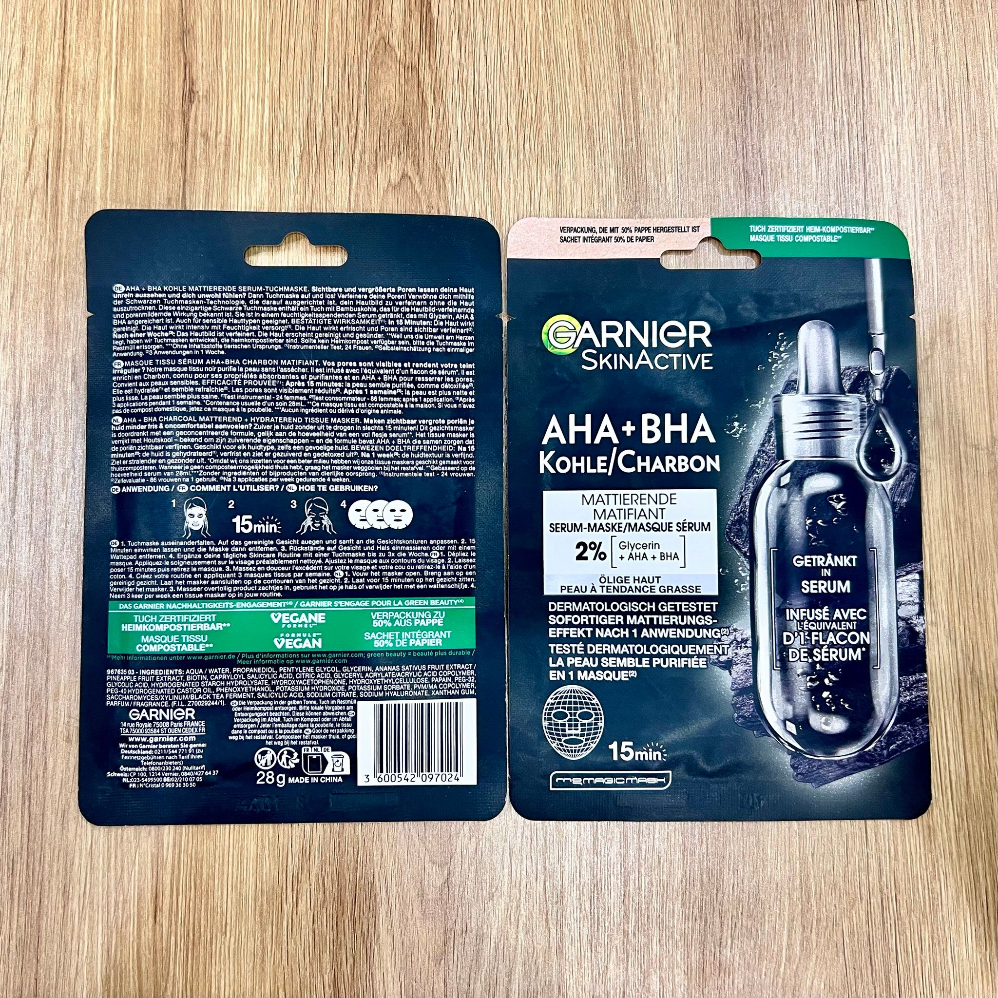 Mặt nạ giấy Garnier SkinActive Than hoạt tính & Tảo đen - Làm sạch và hỗ trợ se khít lỗ chân lông