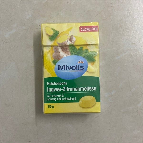 Kẹo ngậm ho chanh gừng hãng Mivolis, hộp 50g