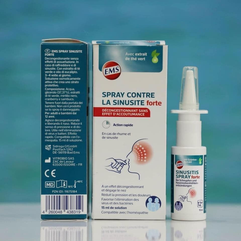 Xịt thông mũi giảm viêm xoang, nghẹt mũi, viêm mũi dị ứng Spay Contre La Sinusitis forte EMS, 15ml