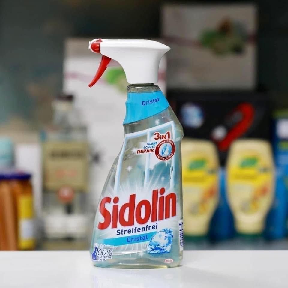 Xịt lau kính Sidolin Cristal 3in1 – Làm sạch & chống bám bụi hiệu quả – 500ml