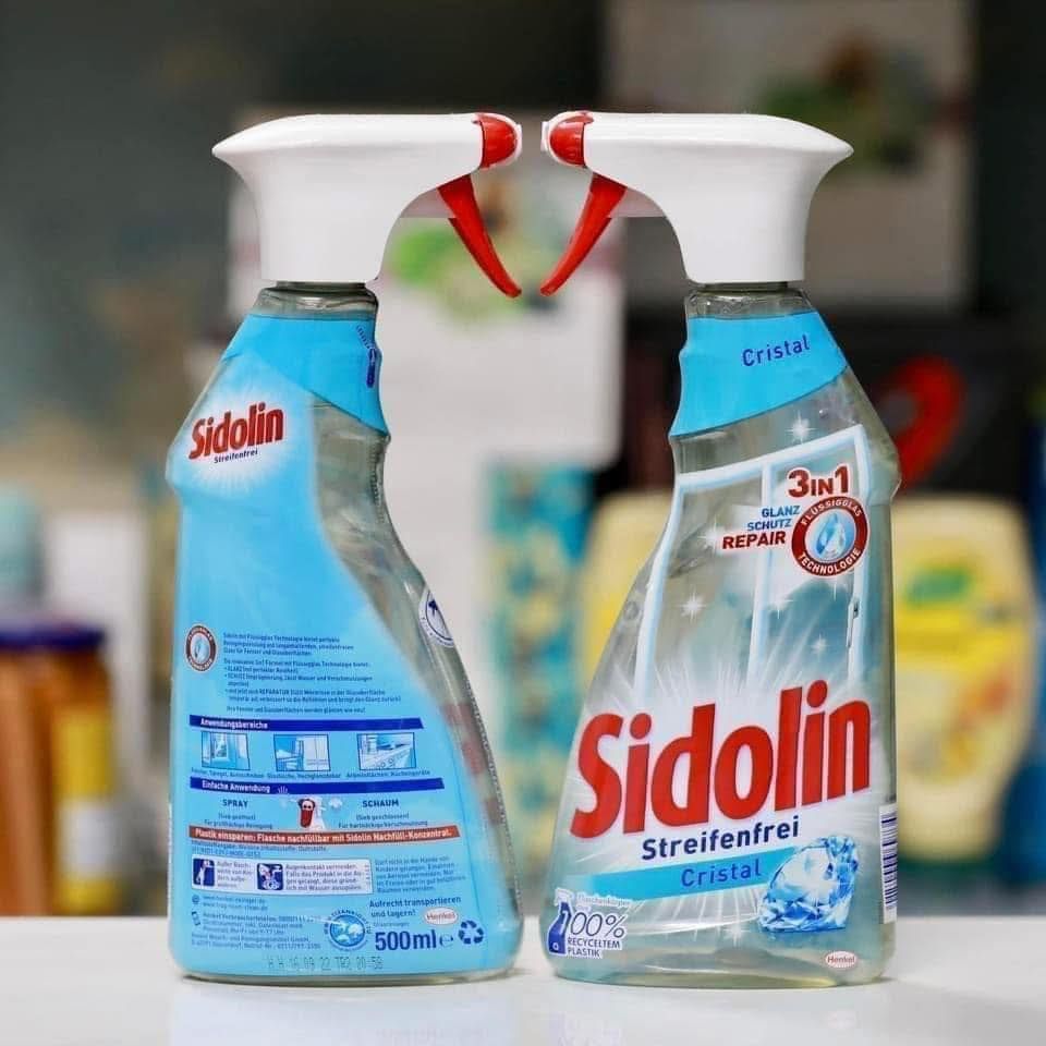 Xịt lau kính Sidolin Cristal 3in1 – Làm sạch & chống bám bụi hiệu quả – 500ml