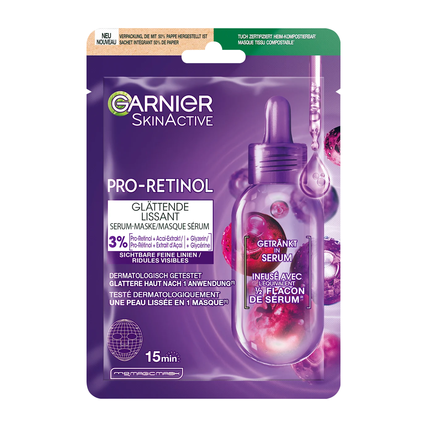 Mặt Nạ Dưỡng Da Garnier SkinActive Pro-Retinol – Cấp Ẩm Sáng Da, Dành Cho Da Lão Hóa