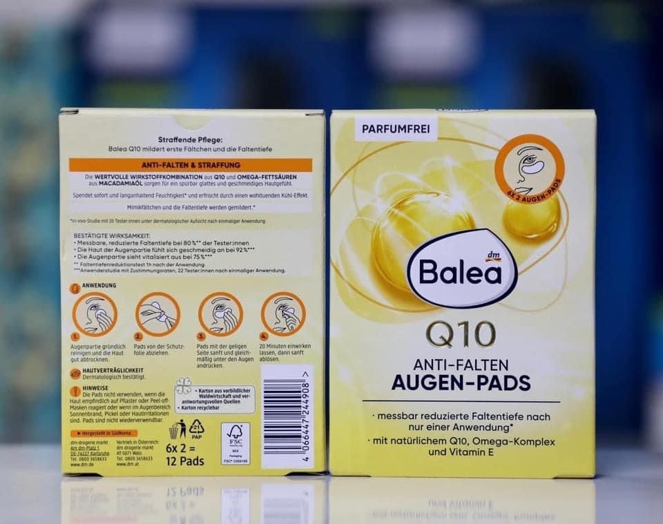 Mặt nạ mắt Balea Q10 chống nhăn, hộp 12 miếng