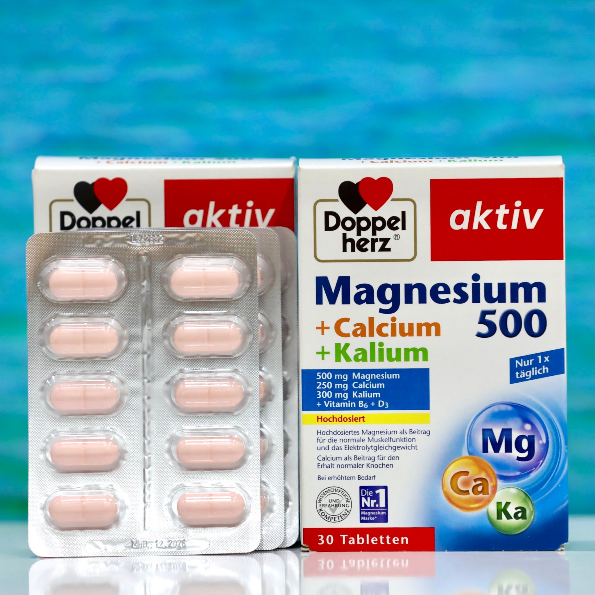 Viên Uống Bổ Sung Magie + Canxi + Kali Doppelherz Aktiv Magnesium 500 – Hộp 30 Viên