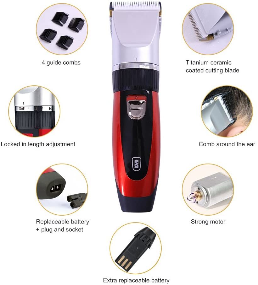 Tông đơ cắt tóc RFC-508 SURKER không dây, sạc điện chuyên dùng, lưỡi dao cắt bằng gốm sứ cao cấp phủ TITAN, có 1 pin dự phòng