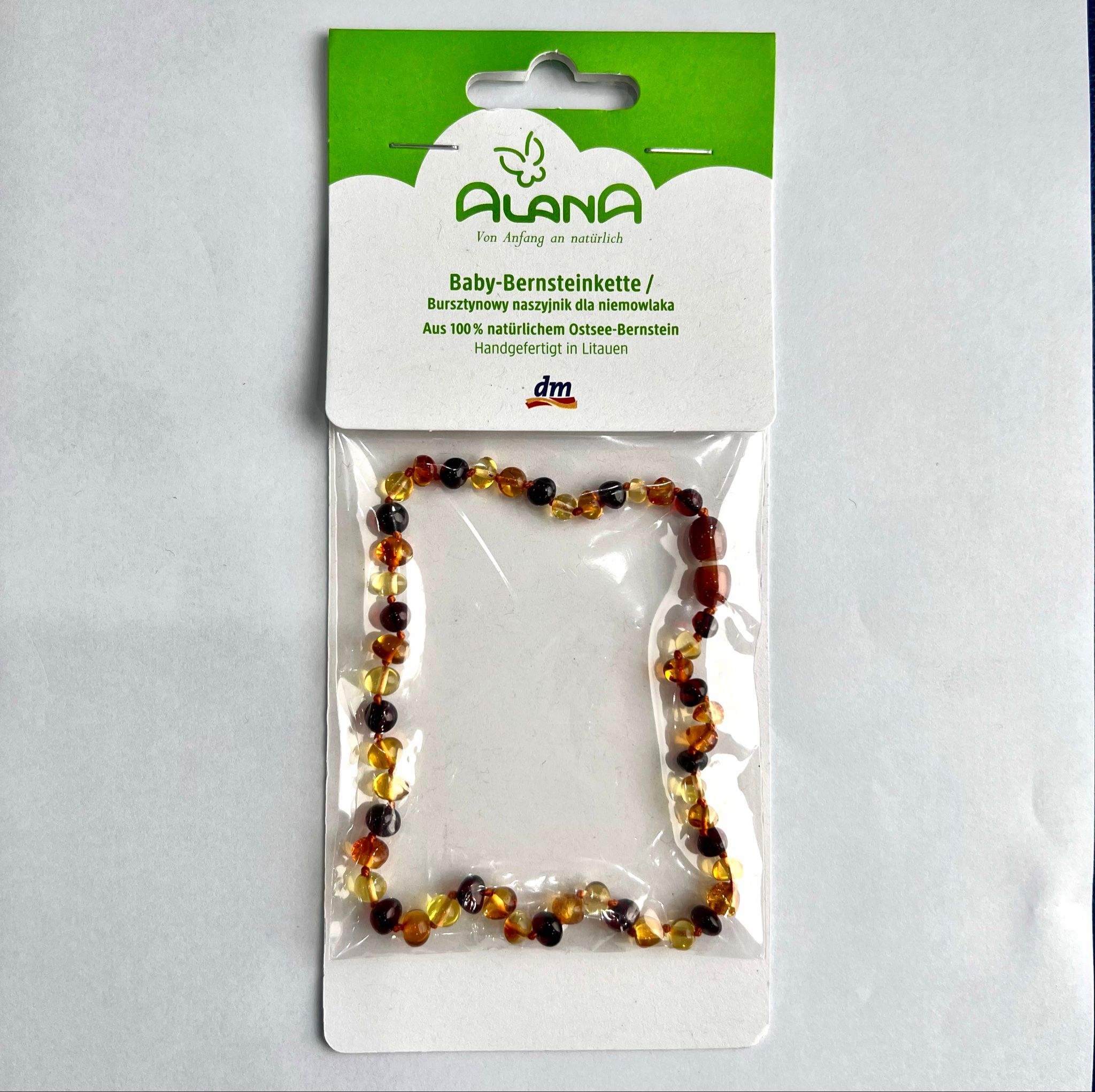 Vòng cổ hổ phách cho bé Alana – Chính hãng DM Đức – 100% hổ phách tự nhiên Baltic – Dài 30cm