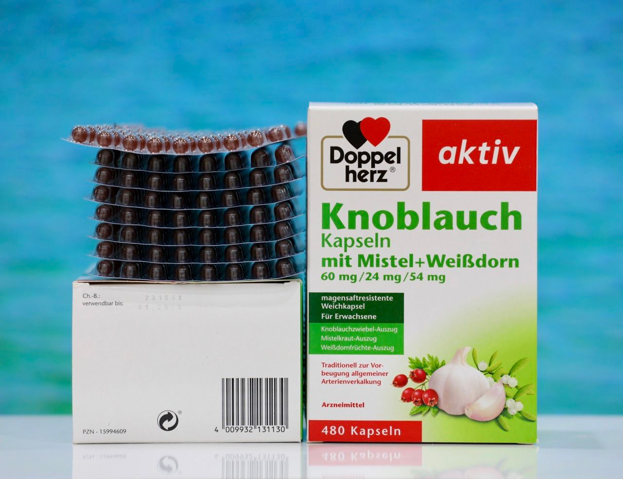 Viên uống bổ tim mạch của hãng Doppel herz aktiv Knoblauch Kapseln mit Mistel + WeiBdorn, hộp 480 viên