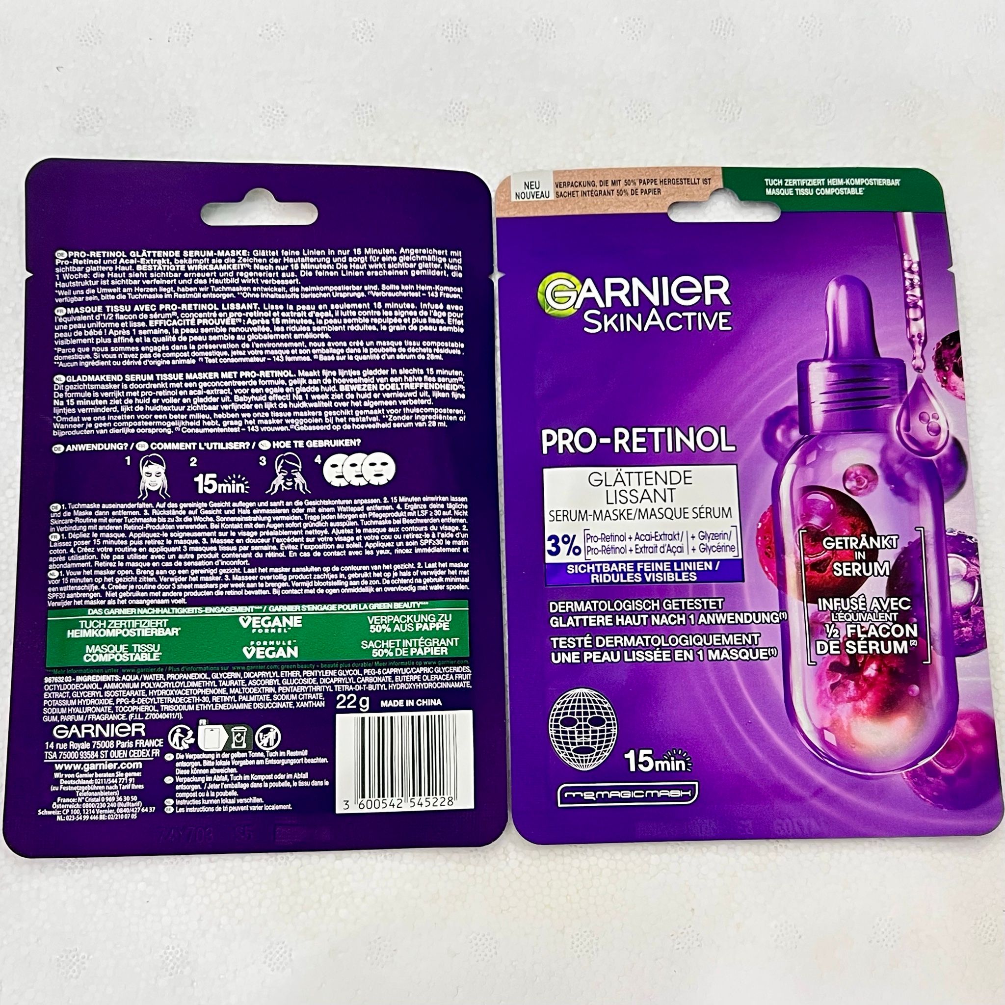 Mặt Nạ Dưỡng Da Garnier SkinActive Pro-Retinol – Cấp Ẩm Sáng Da, Dành Cho Da Lão Hóa