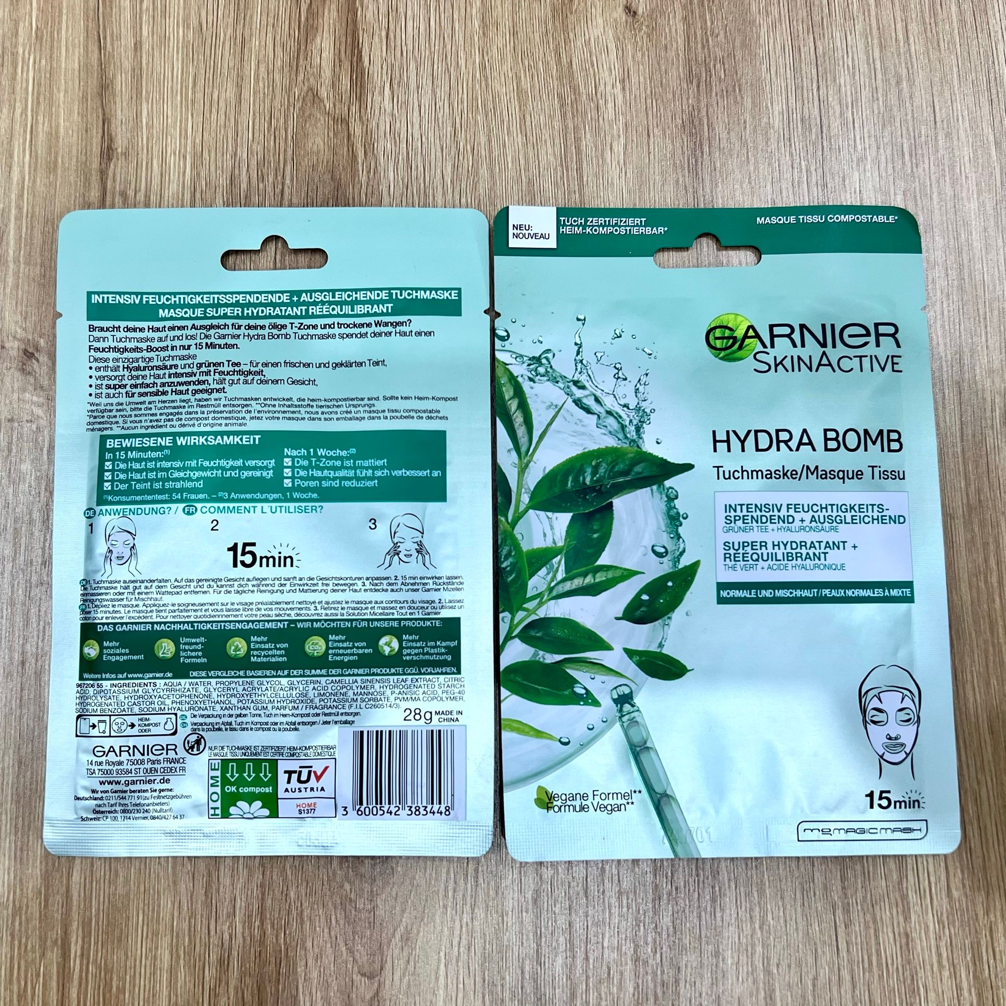 Mặt nạ giấy Garnier SkinActive Hydra Bomb Trà Xanh – Làm dịu và cấp nước da