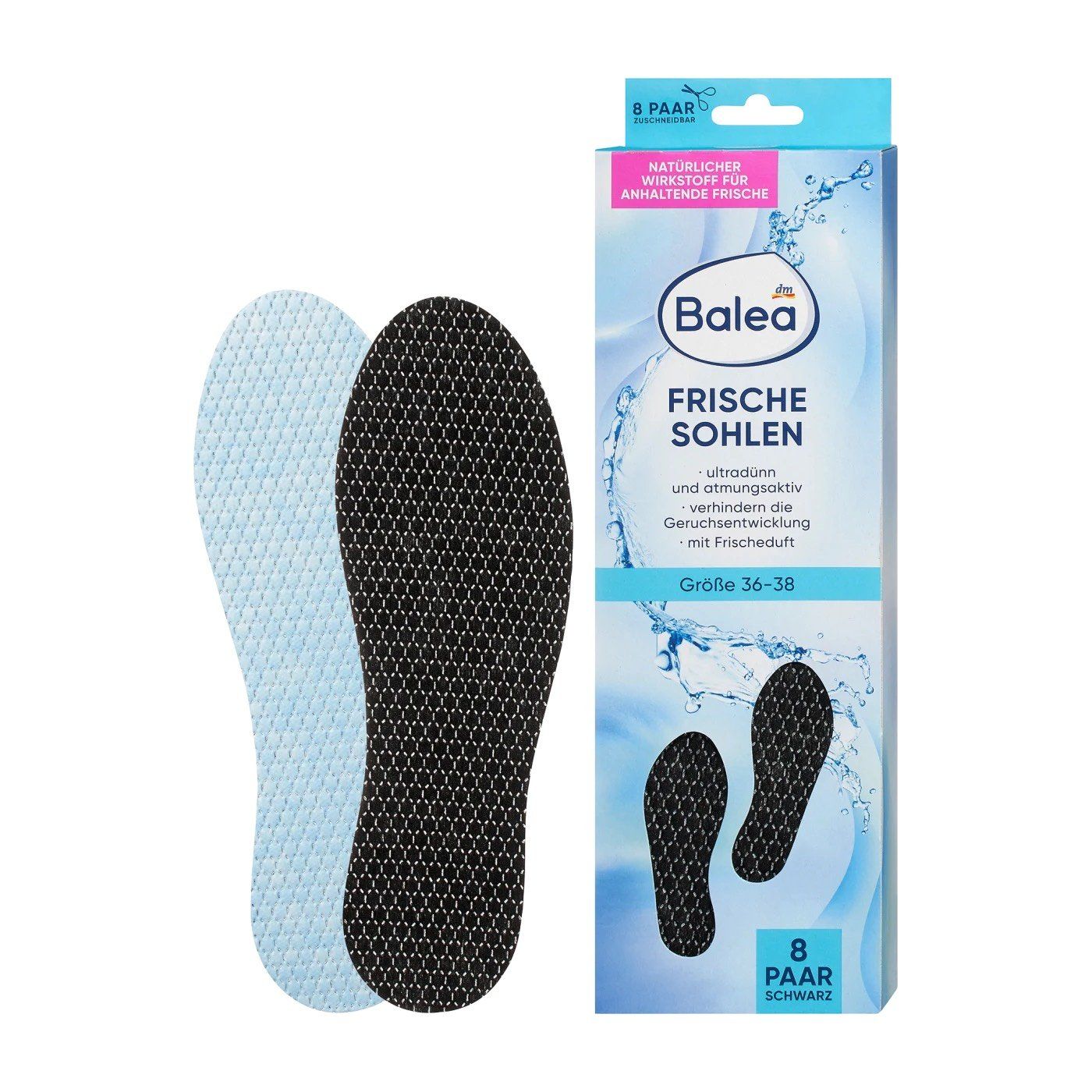 Lót giày Balea size 36-38 than hoạt tính, hộp 8 chiếc