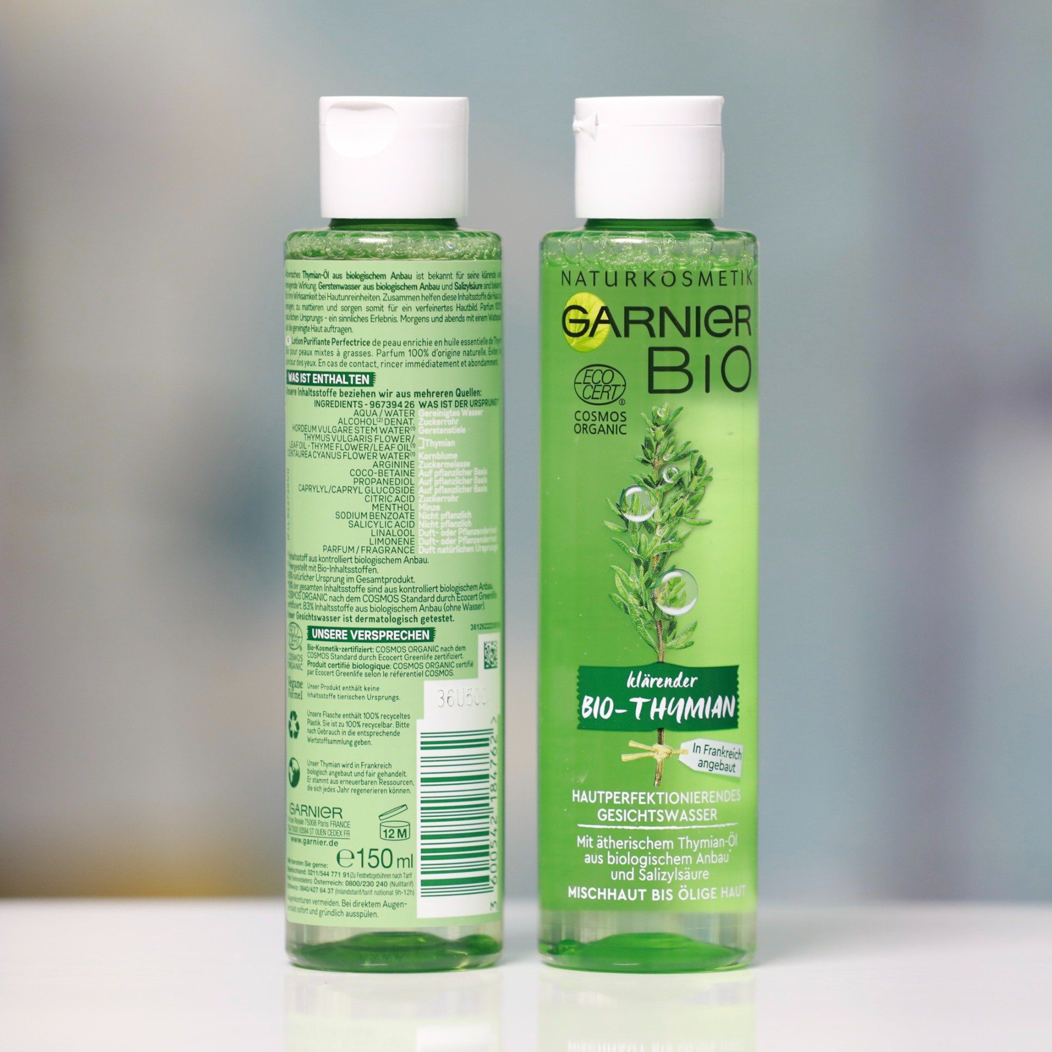 Nước hoa hồng hữu cơ Garnier Bio Thymian - kháng khuẩn ngăn ngừa mụn trứng cá, se khít lỗ chân lông, hạn chế dầu thừa, 150ml
