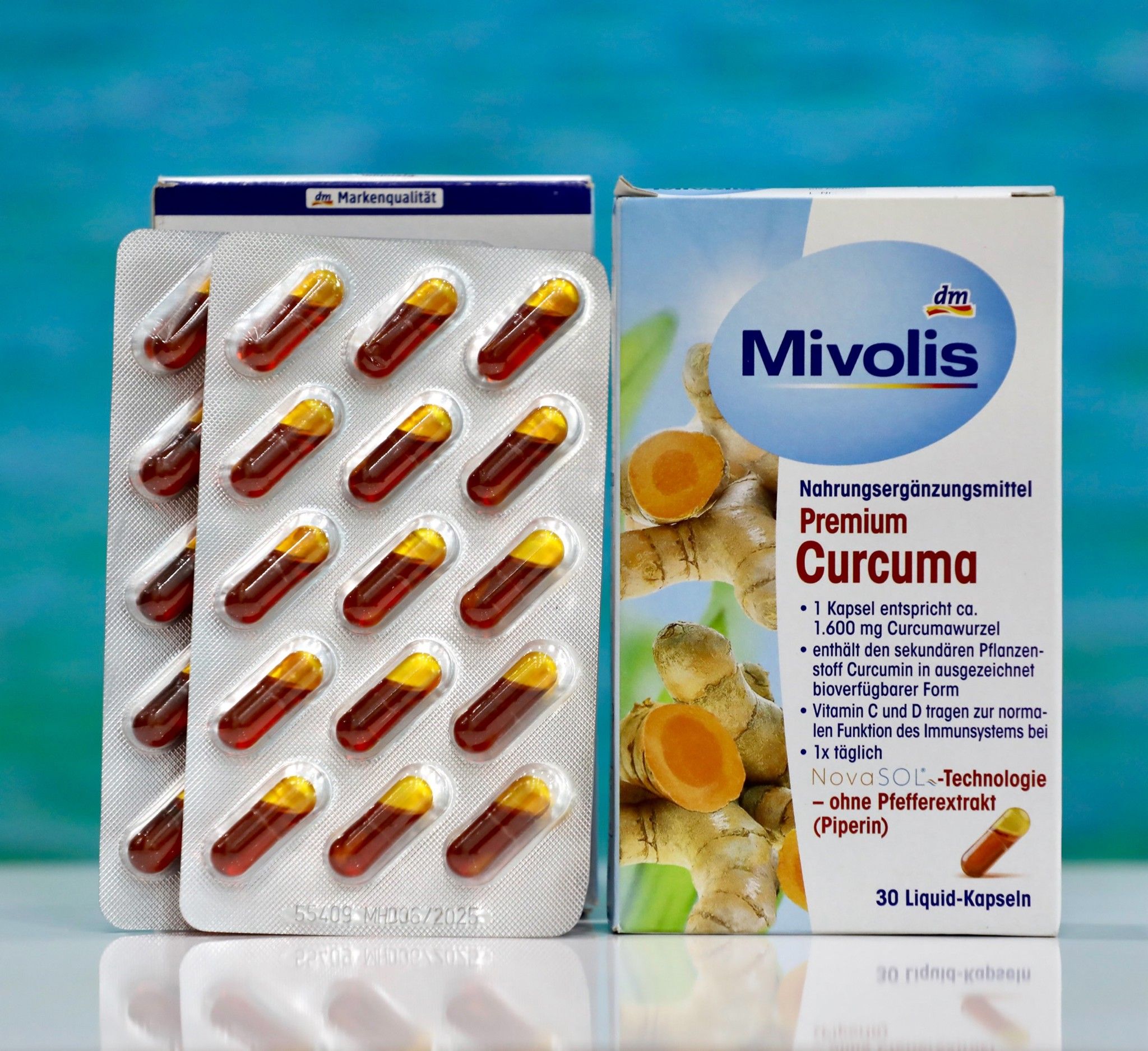 Viên uống nghệ Curcuma Mivolis, hộp 40 viên dạng con nhộng có dung dịch nước bên trong