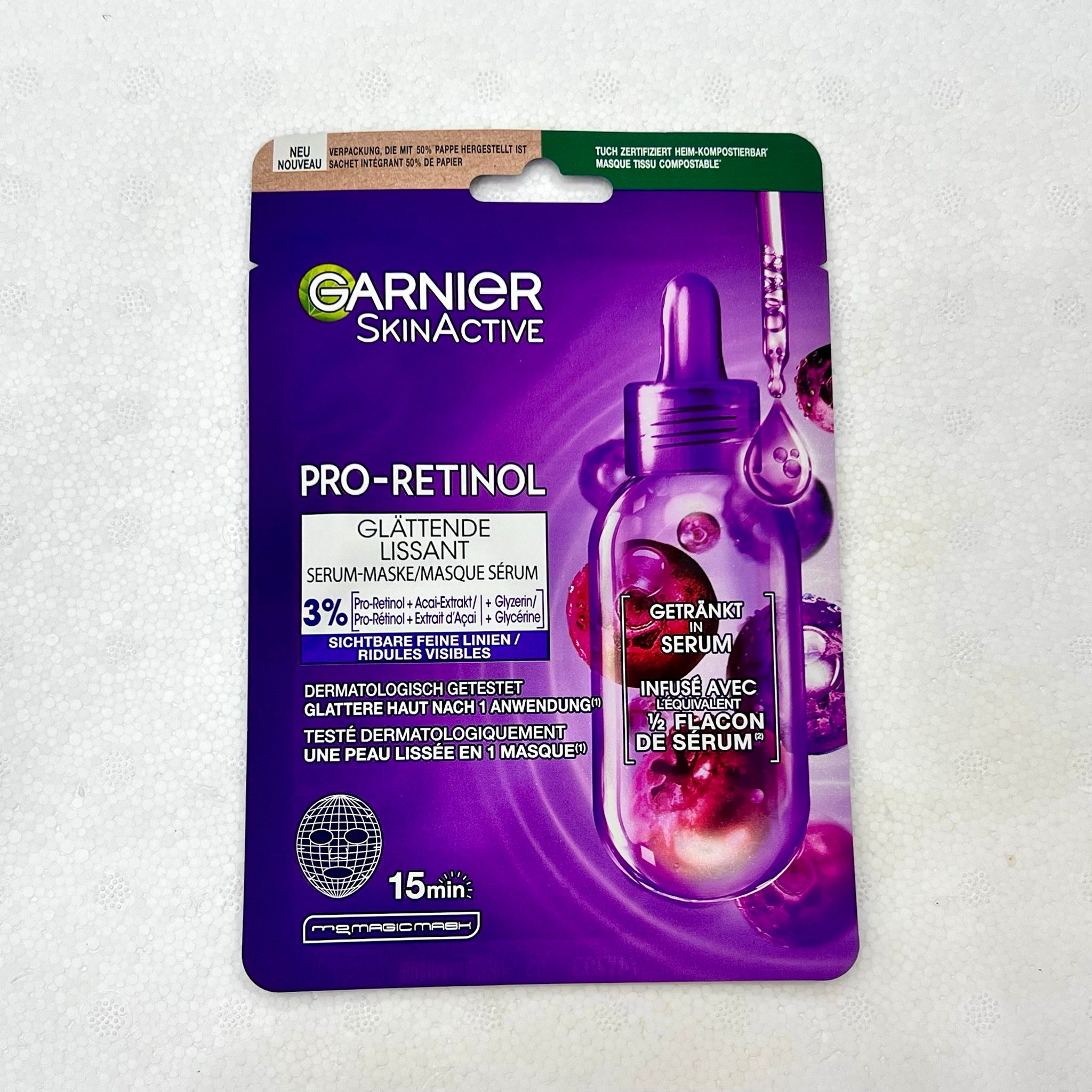 Mặt Nạ Dưỡng Da Garnier SkinActive Pro-Retinol – Cấp Ẩm Sáng Da, Dành Cho Da Lão Hóa