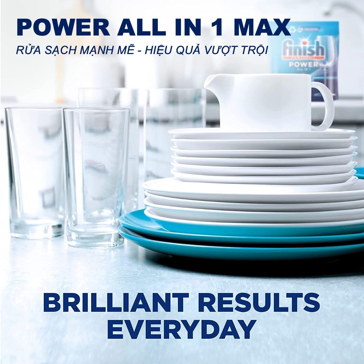 Viên Rửa Bát Finish Power All in 1 Max - Túi 100 Viên | Làm Sạch Vượt Trội, Tiết Kiệm Thời Gian