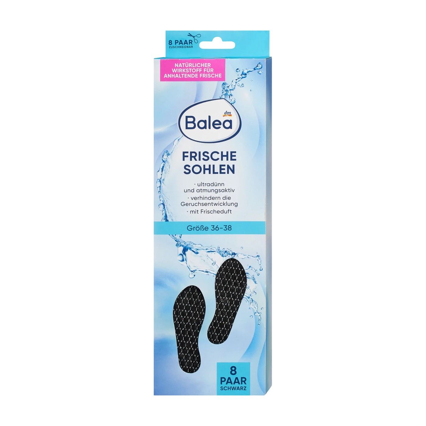 Lót giày Balea size 36-38 than hoạt tính, hộp 8 chiếc
