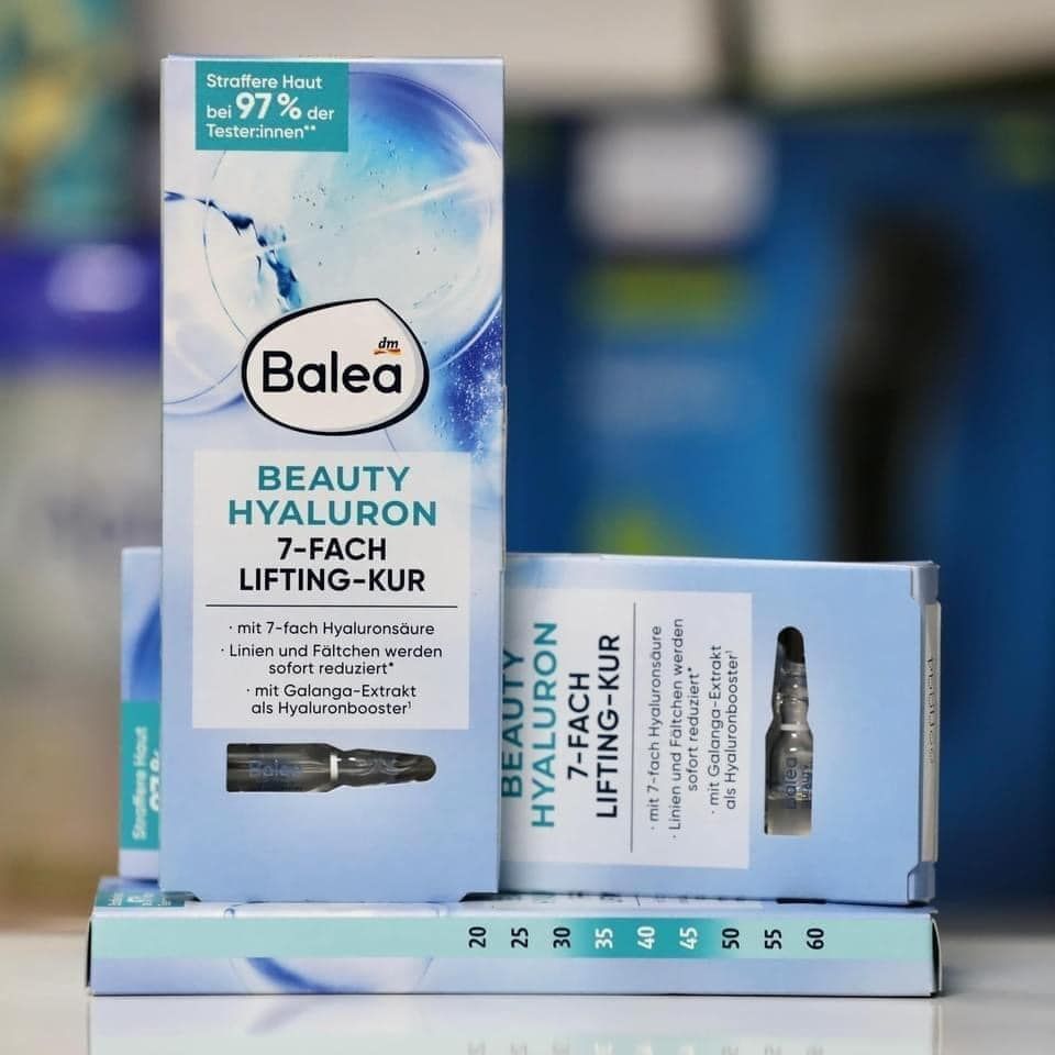Huyết thanh Balea Beauty Effect 7 Fach Hyaluron, hộp 7 ống - Dưỡng Da Căng Mịn & Săn Chắc