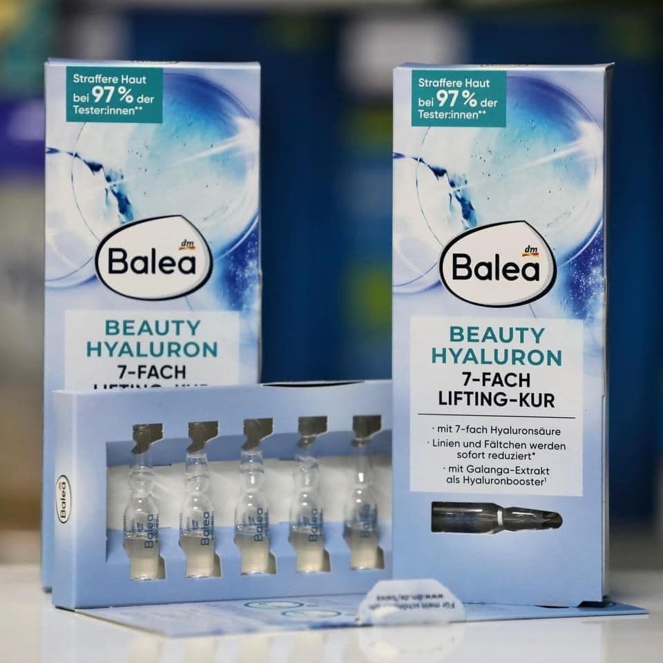 Huyết thanh Balea Beauty Effect 7 Fach Hyaluron, hộp 7 ống - Dưỡng Da Căng Mịn & Săn Chắc