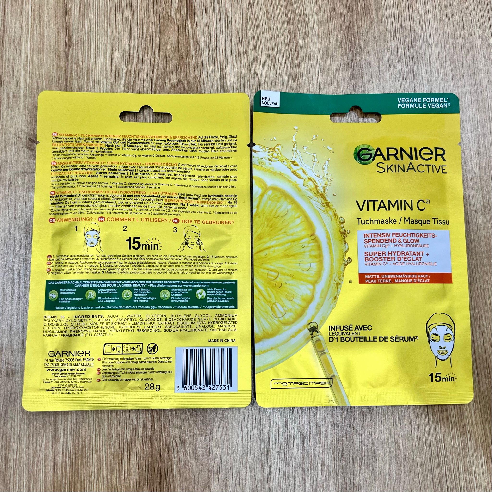 Mặt nạ giấy Garnier PureActive Vitamin C – Dưỡng sáng, làm dịu da mụn 28g
