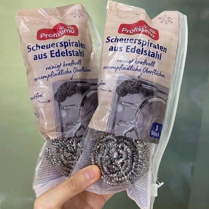 Bùi nhùi sắt cọ xoong nồi thần thánh của Đức rất bền mà không lo bị han rỉ, có mùi sắt, túi 3 chiếc