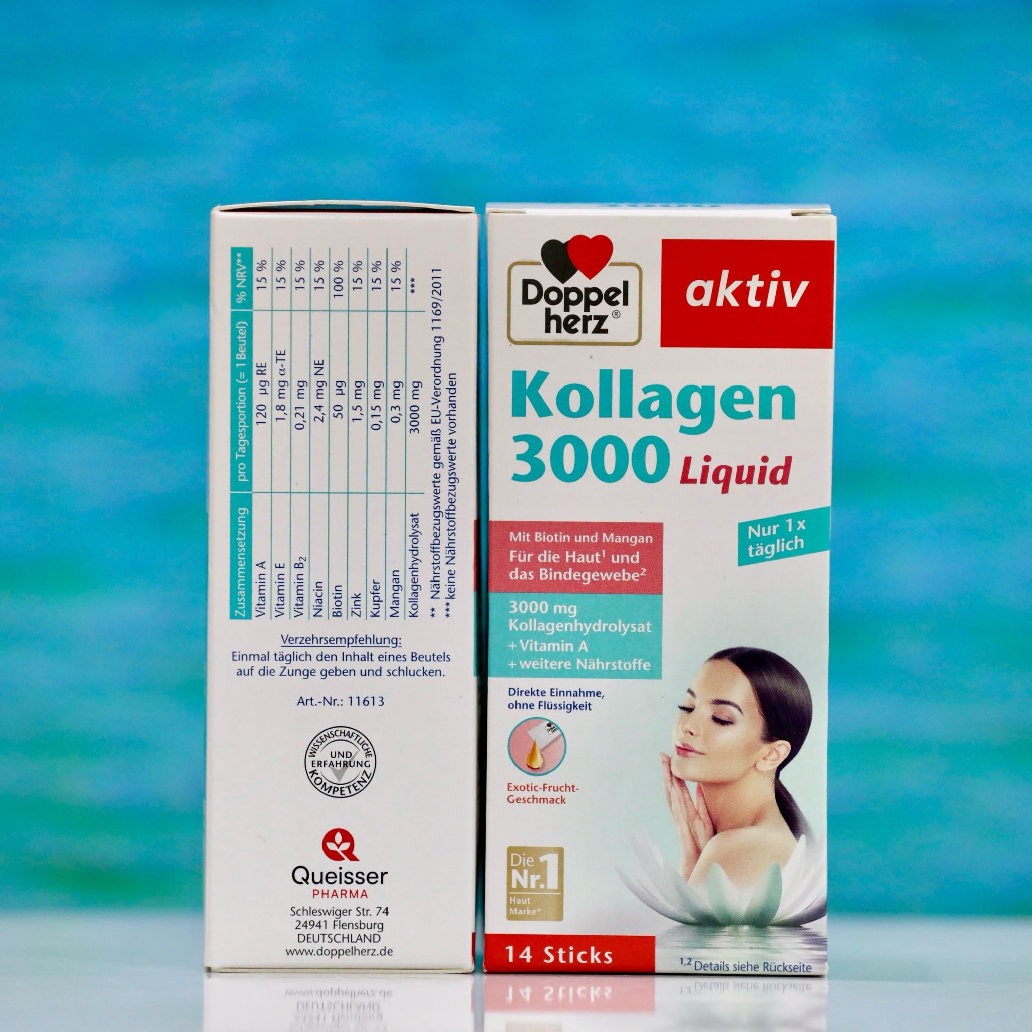 Kollagen 3000 liquid dạng thủy phân với hàm lượng Kollagen cao lên tới 3000mg, hộp 14 gói
