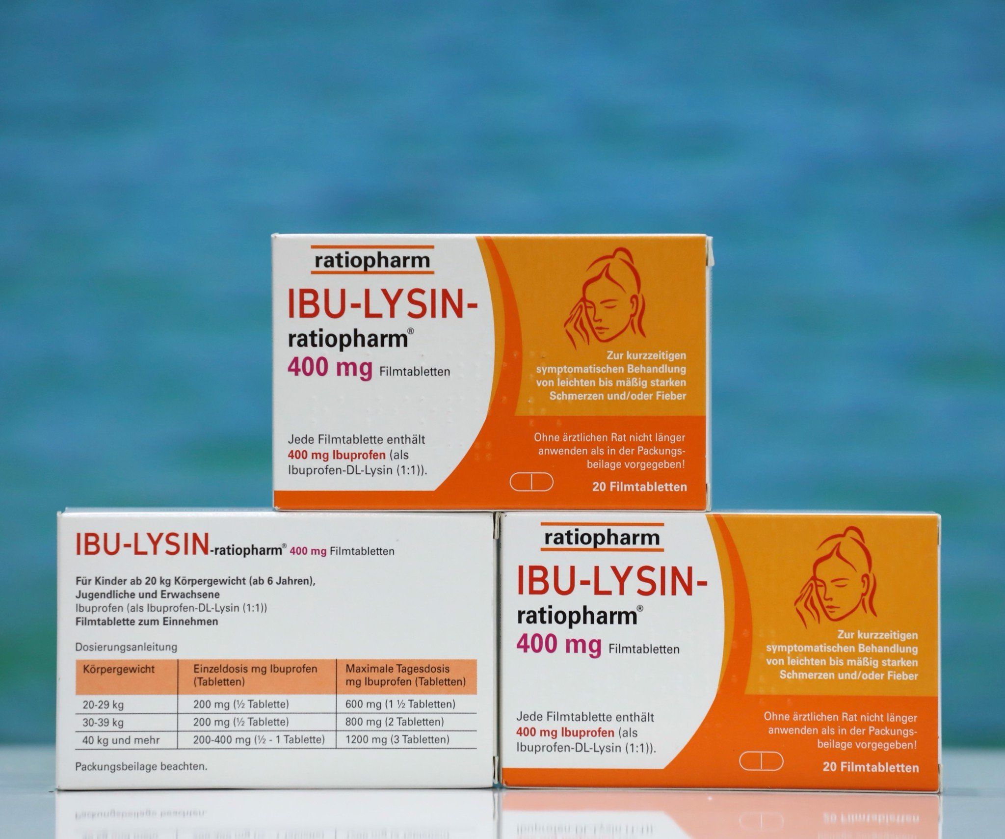 Viên uống giảm đau đầu Ibu-lysin-ratiopharm 400mg, hộp 20 viên