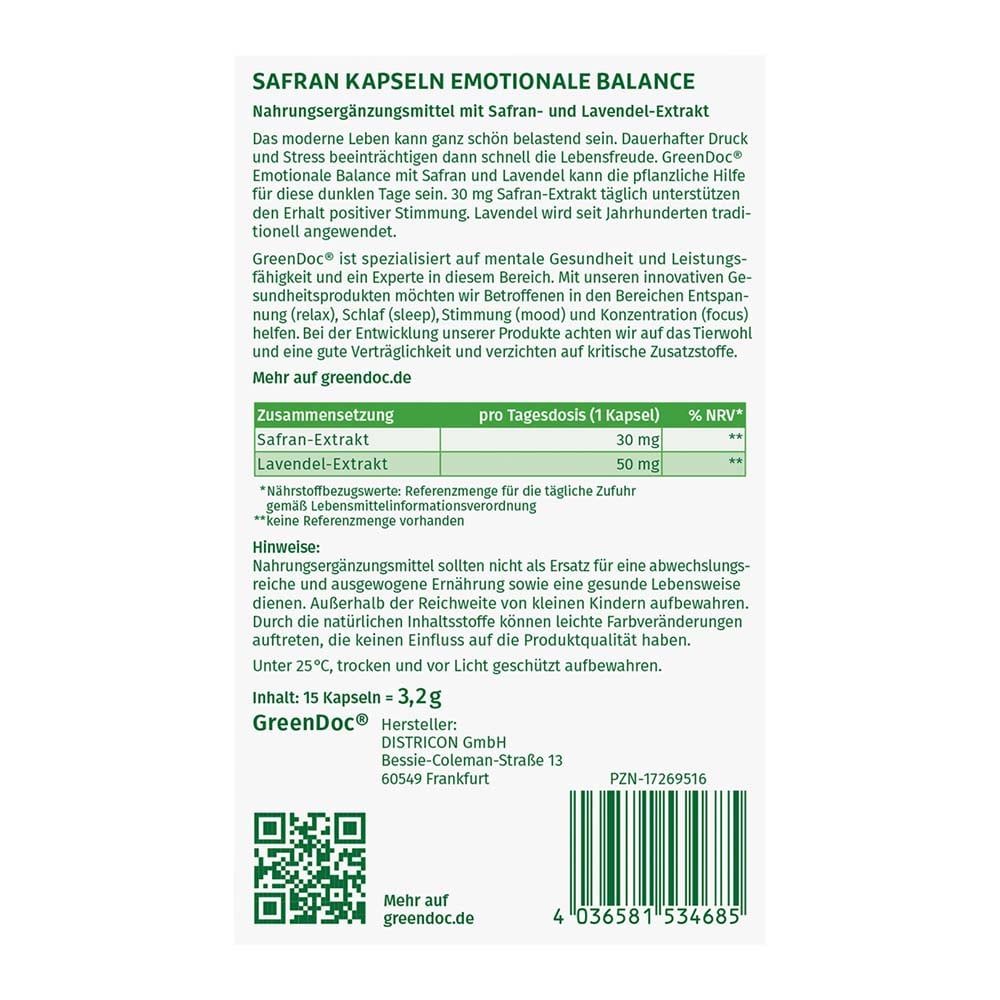 Viên Uống Giảm Căng Thẳng, Mệt Mỏi & Giúp Cân Bằng Cảm Xúc GREENDOC EMOTIONAL BALANCE - hộp 15 viên