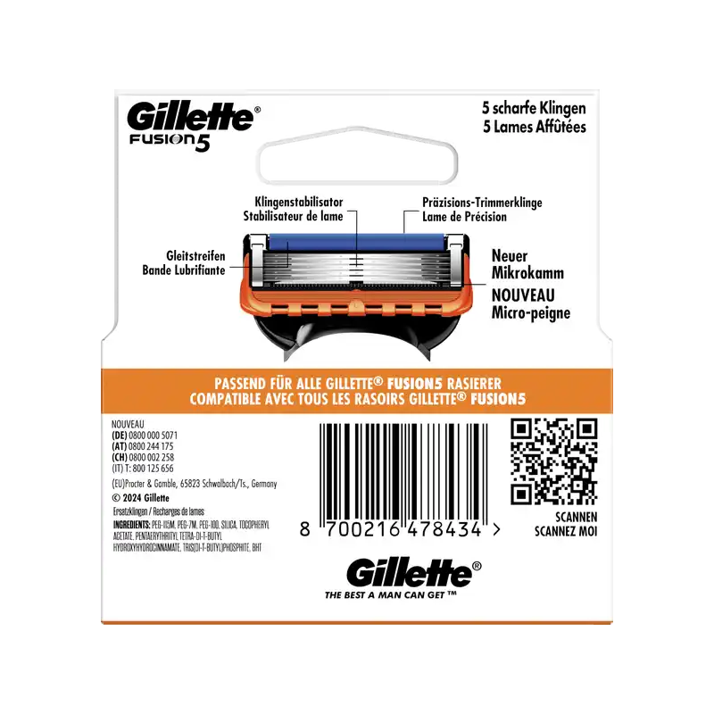 Hộp Lưỡi dao cạo Gillette Fusion5 dành cho nam – Hộp 4 lưỡi thay thế
