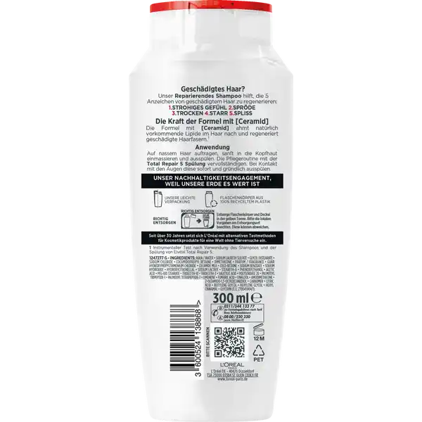 Dầu Gội Phục Hồi Tóc Hư Tổn L'Oréal Paris Elvital Total Repair 5 - 300ml