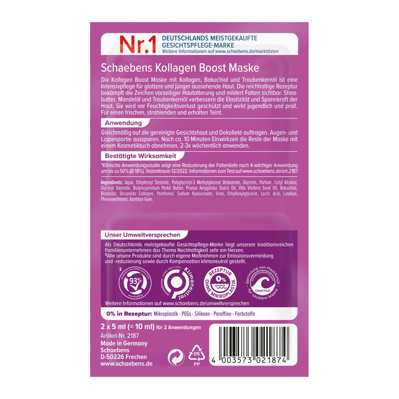 Miếng đắp mặt nạ Kollagen Boost, (2x5 ml), 10 ml