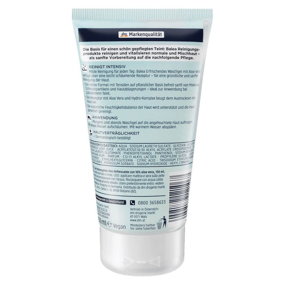 Sữa Rửa Mặt Balea Chiết Xuất Lô Hội cho da thường & da hỗn hợp, 150ml