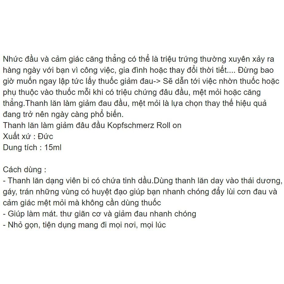 Thanh lăn làm giảm đau đầu Kopfschmerz Roll on