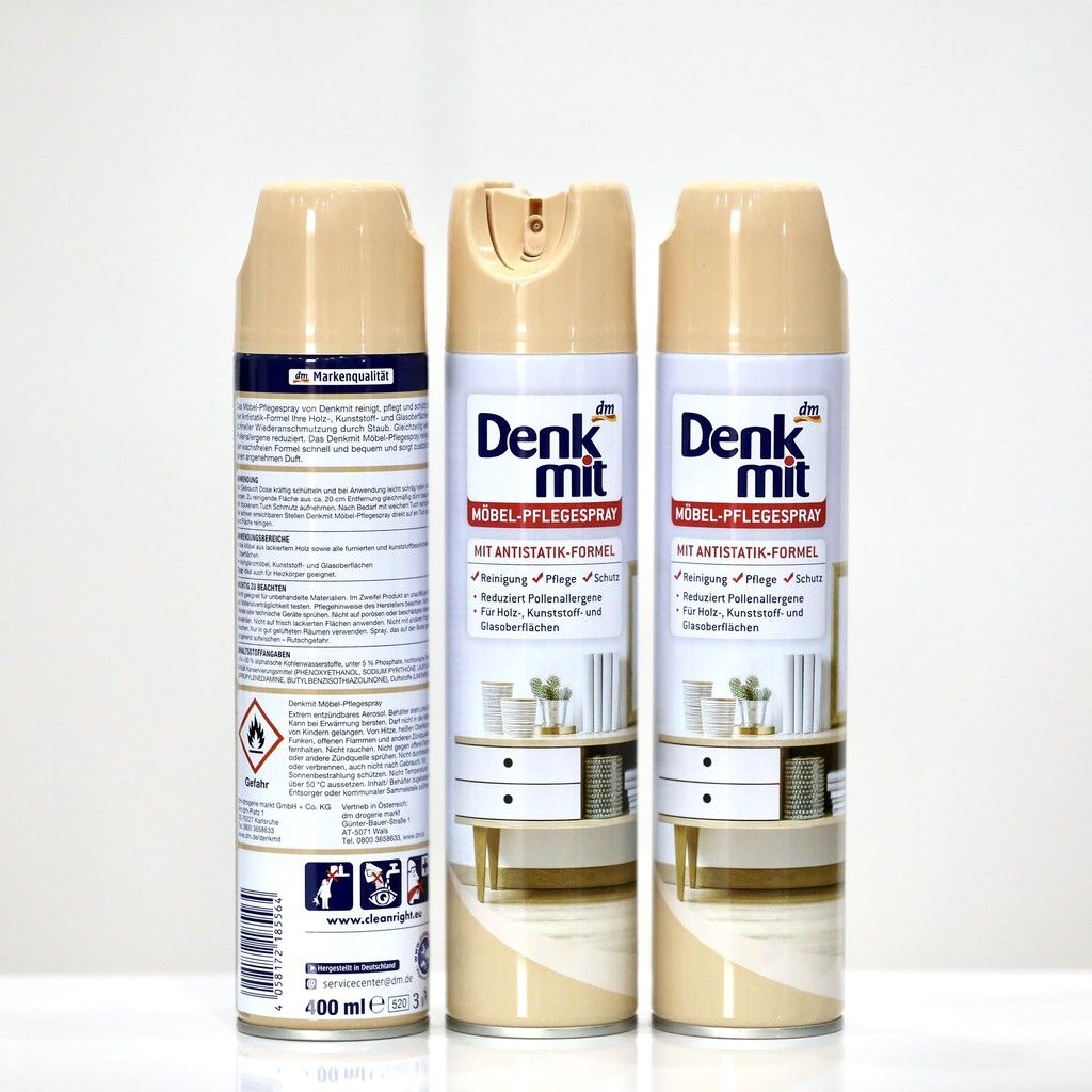 Xịt Dung dịch làm sạch nội thất đồ gỗ Denkmit của Đức - dạng chai xịt vô cùng tiện dụng chai 400ml