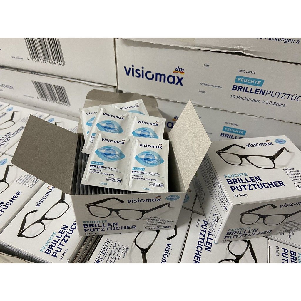 Hộp khăn lau kính, giấy lau kính Visiomax 52 tờ siêu sạch chống bám bụi trở lại