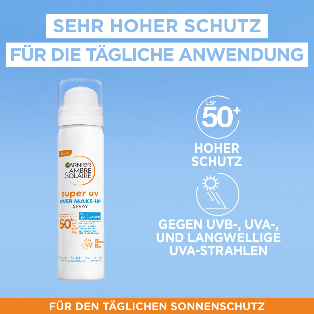 Xịt chống nắng cho mặt Garnier với chỉ số chống nắng LSF50, chai 75 ml