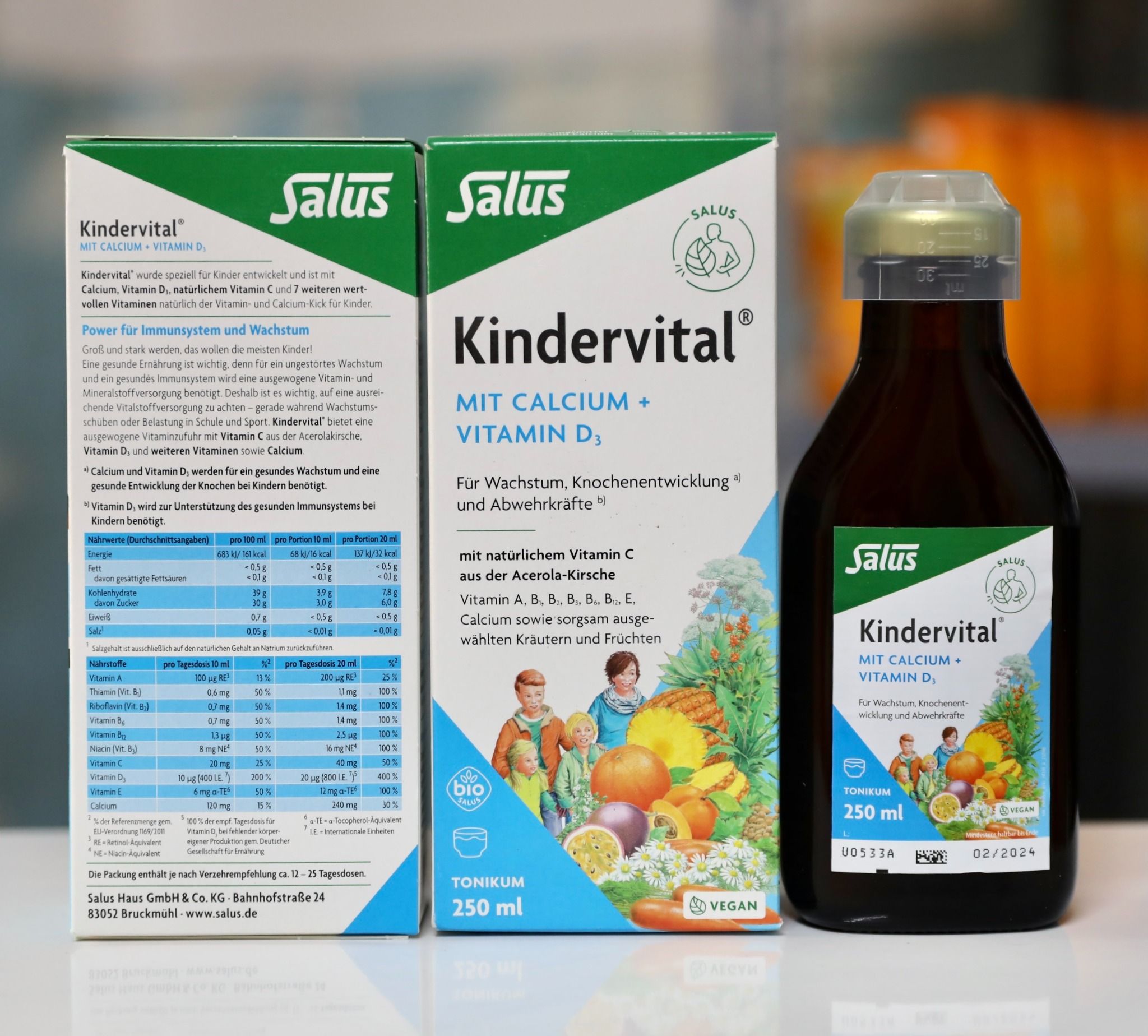 Siro Kindervital bổ sung Canxi và Vitamin D3 cho bé trên 3 tuổi, 250 ml