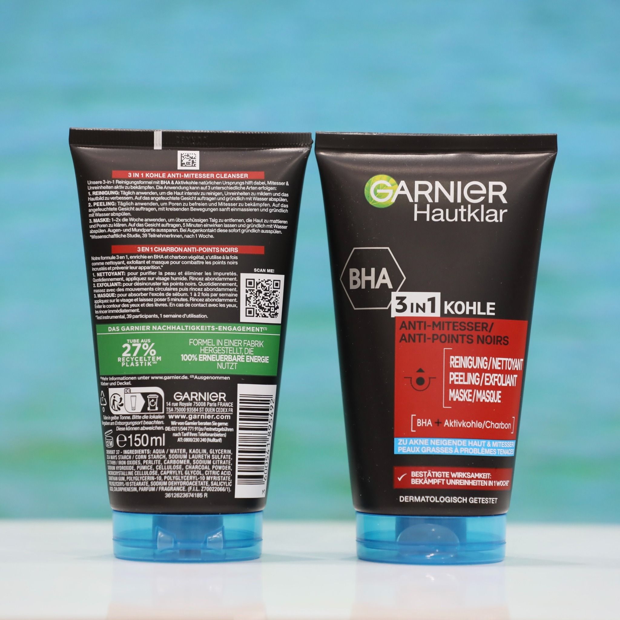 Sữa Rửa Mặt Garnier Hautklar 3 in1 Anti Mitesser Giảm Mụn Đầu Đen, 150 ml