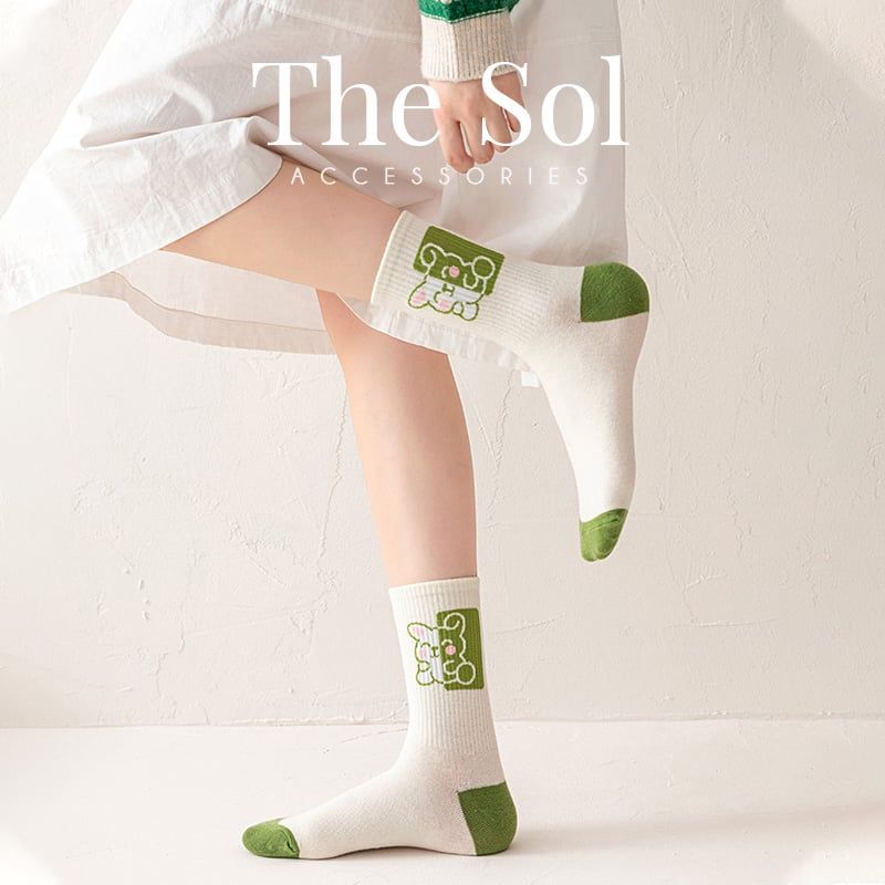 Tất Hàn Quốc Cổ Cao - Green Bunny