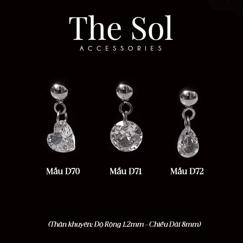 Khuyên Tai Titan Diamond Drop - Heart - Mẫu D70