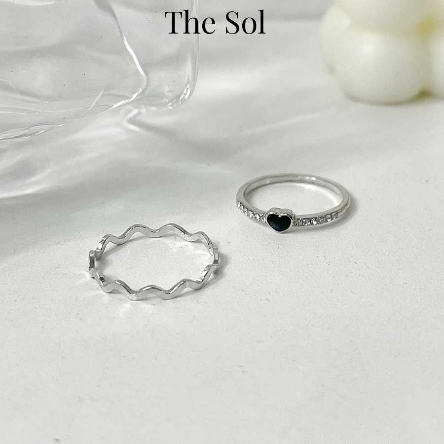 Set Nhẫn Hàn Quốc Mini Black Heart - Bộ 2 Chiếc