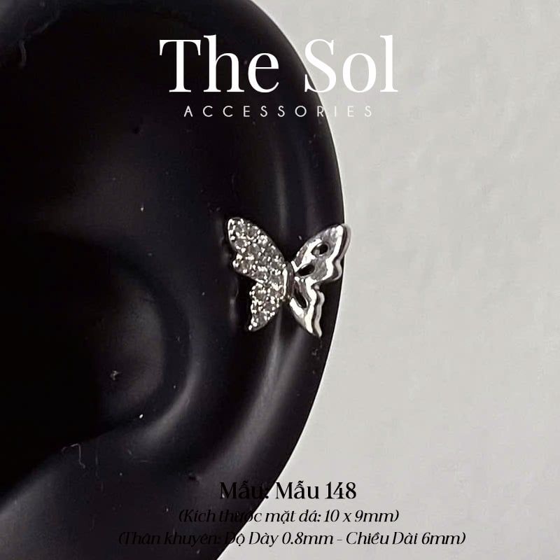 Khuyên Tai Thép Xi Mạ Half Dia Butterfly - Mẫu 148