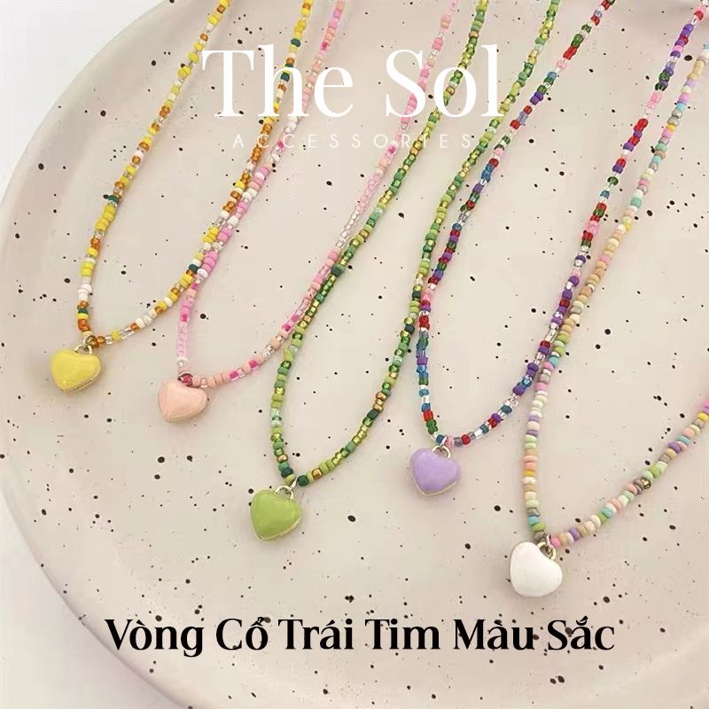 Vòng Cổ Hạt Cườm Trái Tim Sắc Màu