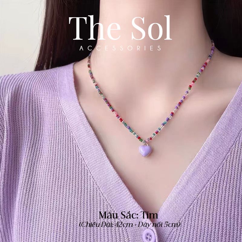 Vòng Cổ Hạt Cườm Trái Tim Sắc Màu