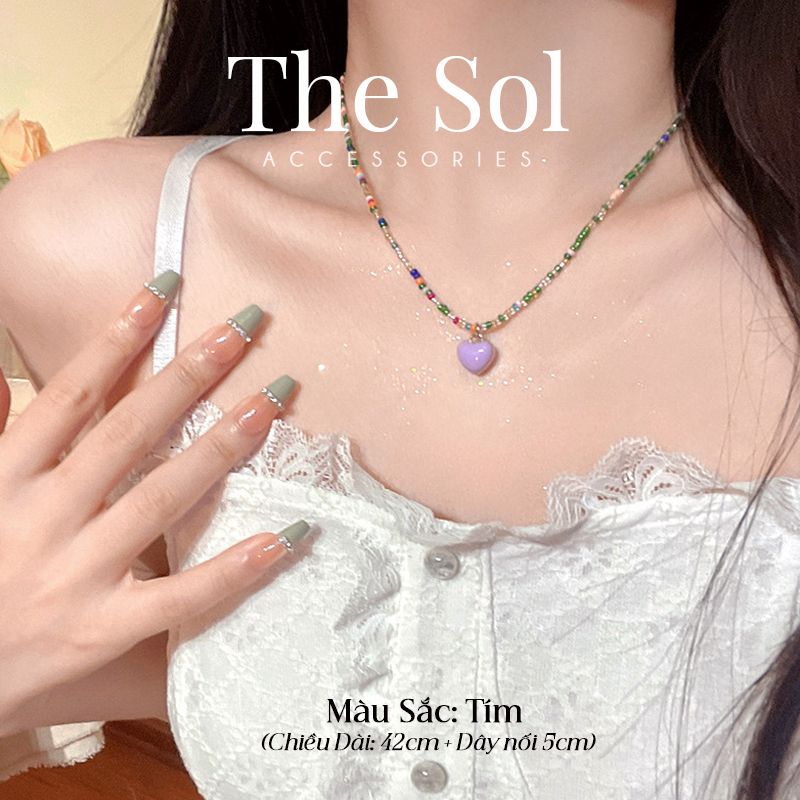 Vòng Cổ Hạt Cườm Trái Tim Sắc Màu