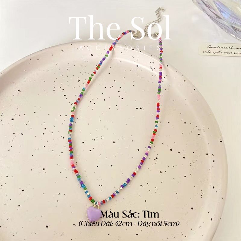 Vòng Cổ Hạt Cườm Trái Tim Sắc Màu