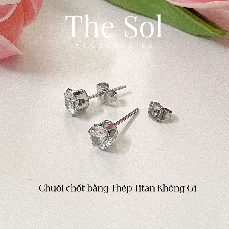 Bông Tai Titan Basic Ngọc - Tròn 6 Chấu