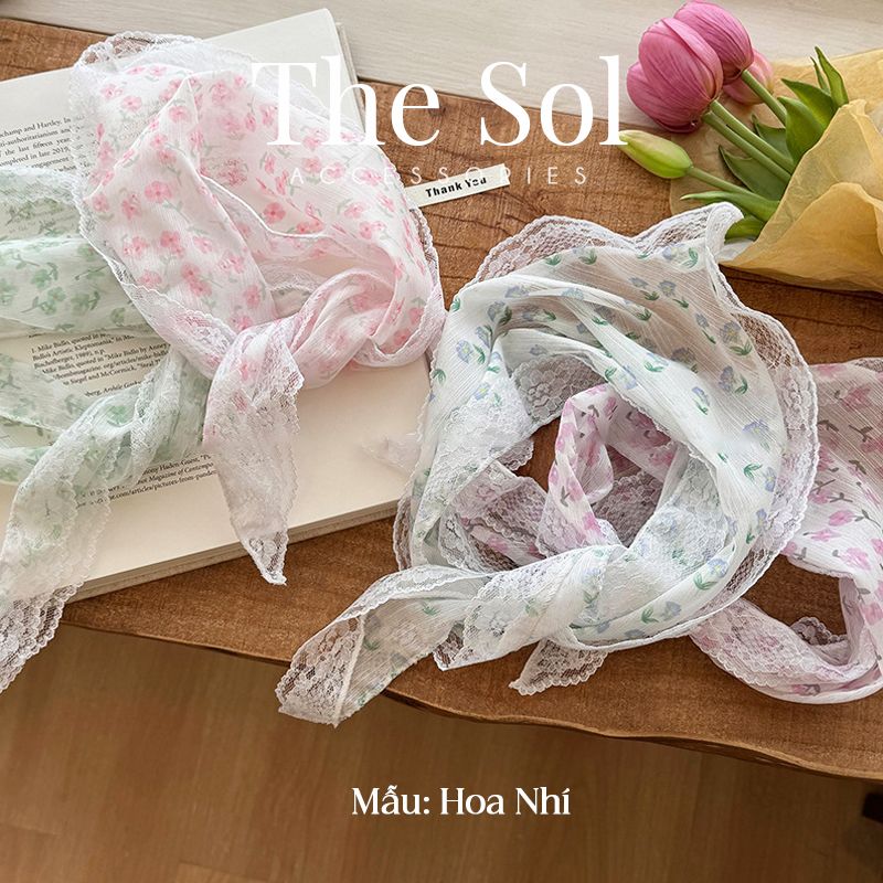 Khăn Trùm Đầu Hoa Nhí - Vải Voan Viền Ren